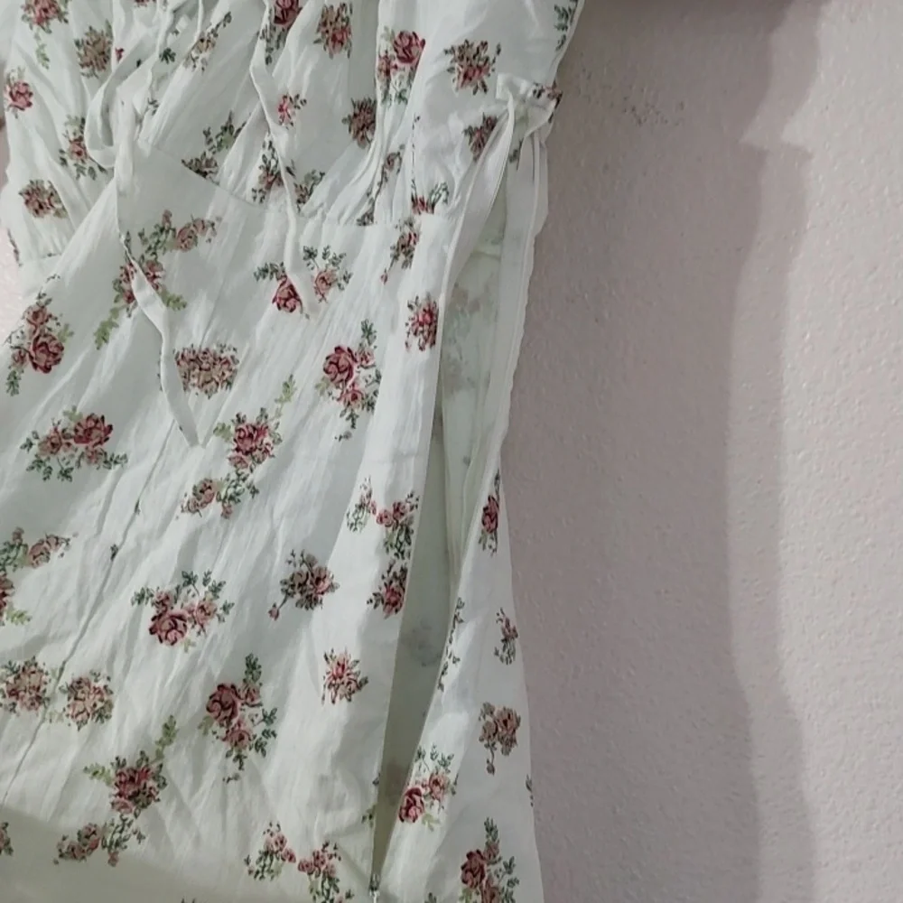 Asos Wednesday's Girl Midi Milkmaid Tea White Floral Dress Size XXS